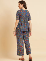 Rayon blue pattern Co-Ord Set