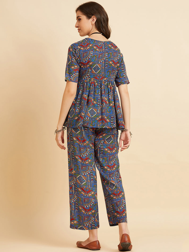 Rayon blue pattern Co-Ord Set