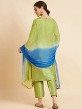 Green Tafeta Straight Calf Length Kurta With Palazzo & Dupatta Set