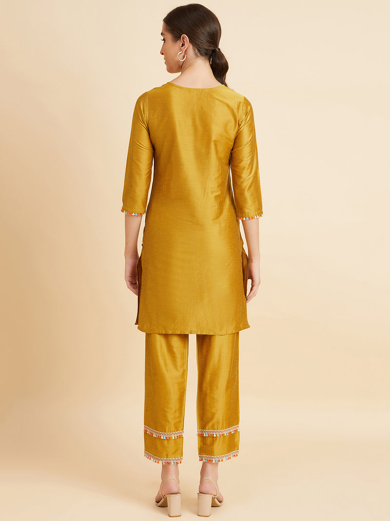 Tafeta Yellow Embroidered Co-Ords