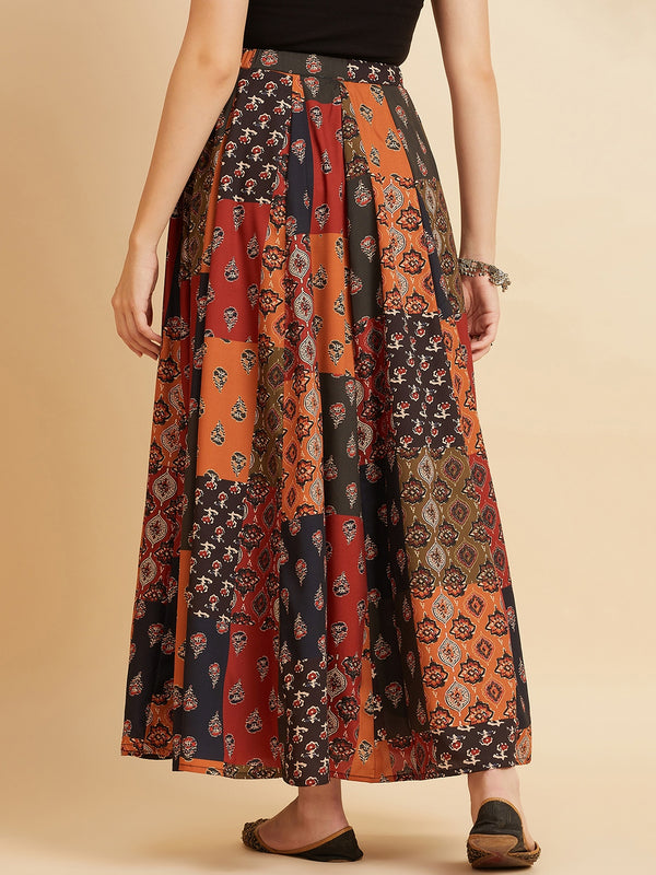 Crepe Printed Flared Maxi Skirt