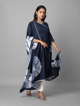 Blue Solid Kurta With Tie & Dye Dupatta