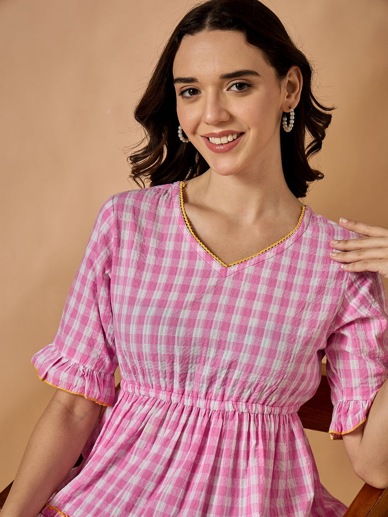 Pink Striped Fit & Flared Dress