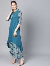 Blue Solid Crepe Kurta With Palazzo Set