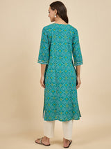 Blue Cotton Printed Kurta