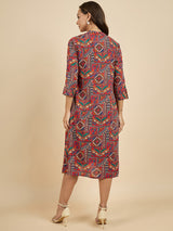 Solid A line Dress With Printed Shrug