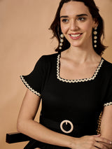 Black Solid Fit & Flared Dress
