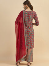 Printed Straight Kurta With Palazzo & Dupatta Set