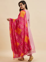 Embroidered Pink Kurta With Palazzo & Dupatta Set