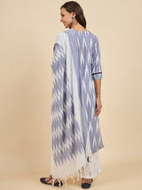 Ikat Printed Kurta With Palazzo & Dupatta