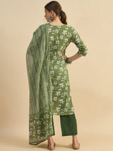 Floral Printed Straight Kurta With Palazzo & Dupatta Set