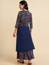 Blue Straight Kurta With Palazzo and Jacket