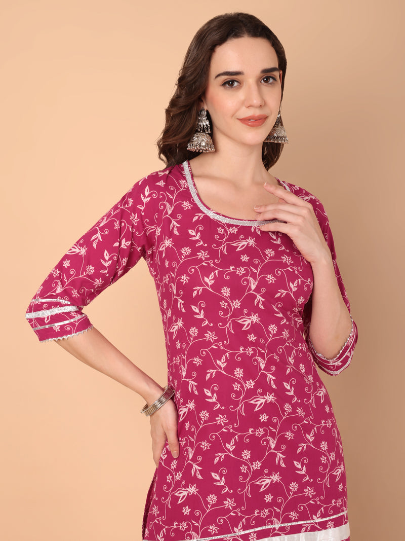 Pink Floral Printed Kurtas With Sahara & Dupatta Set