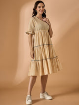 Yellow Striped Fit & Flared Dress