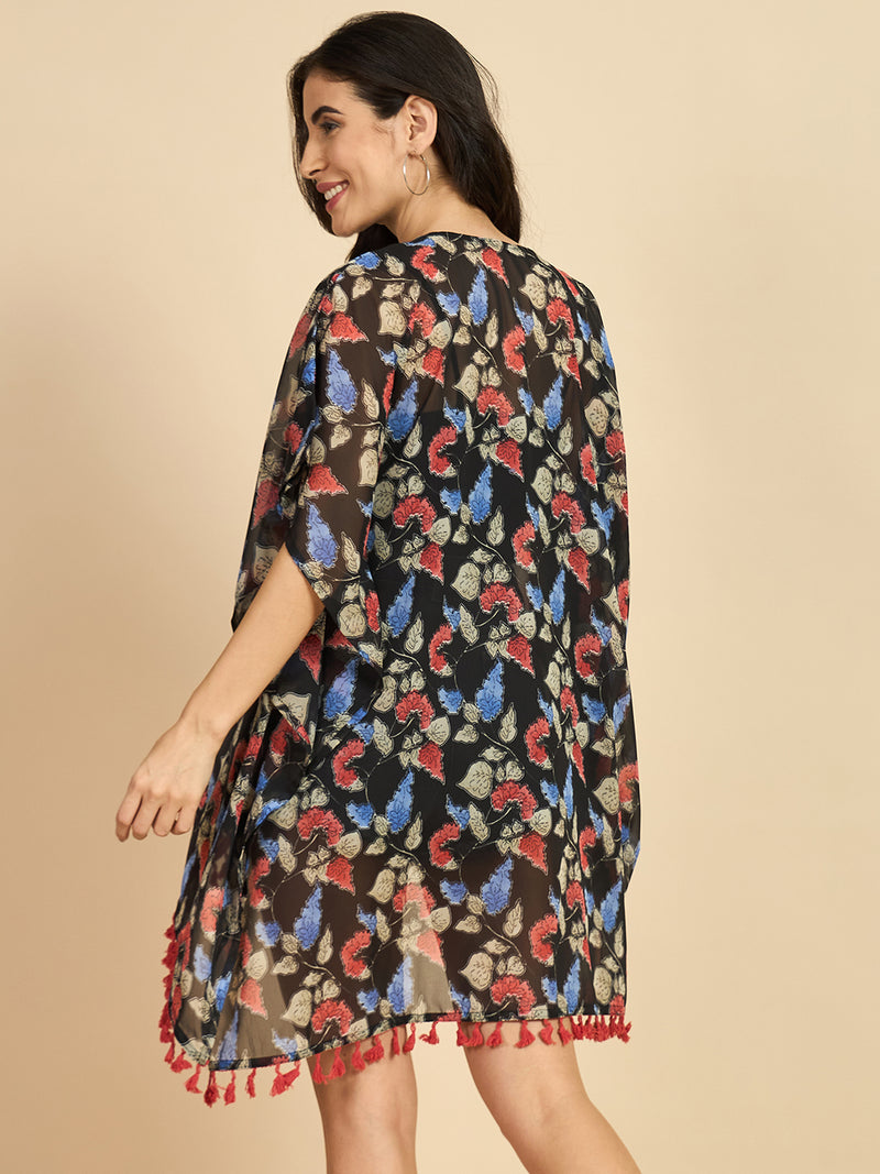 Floral Printed Front Open Shrug