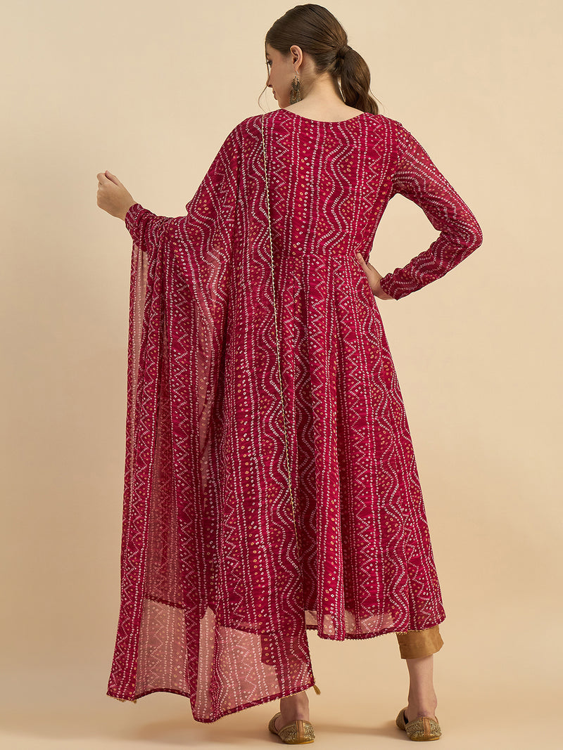 Pink Bandhani Printed Kurta With Dupatta