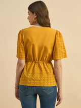 V neck Schiffli Top