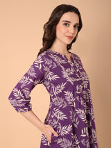 Leaf Print A-Line Dress