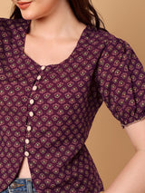 Floral Printed cuff sleeve top