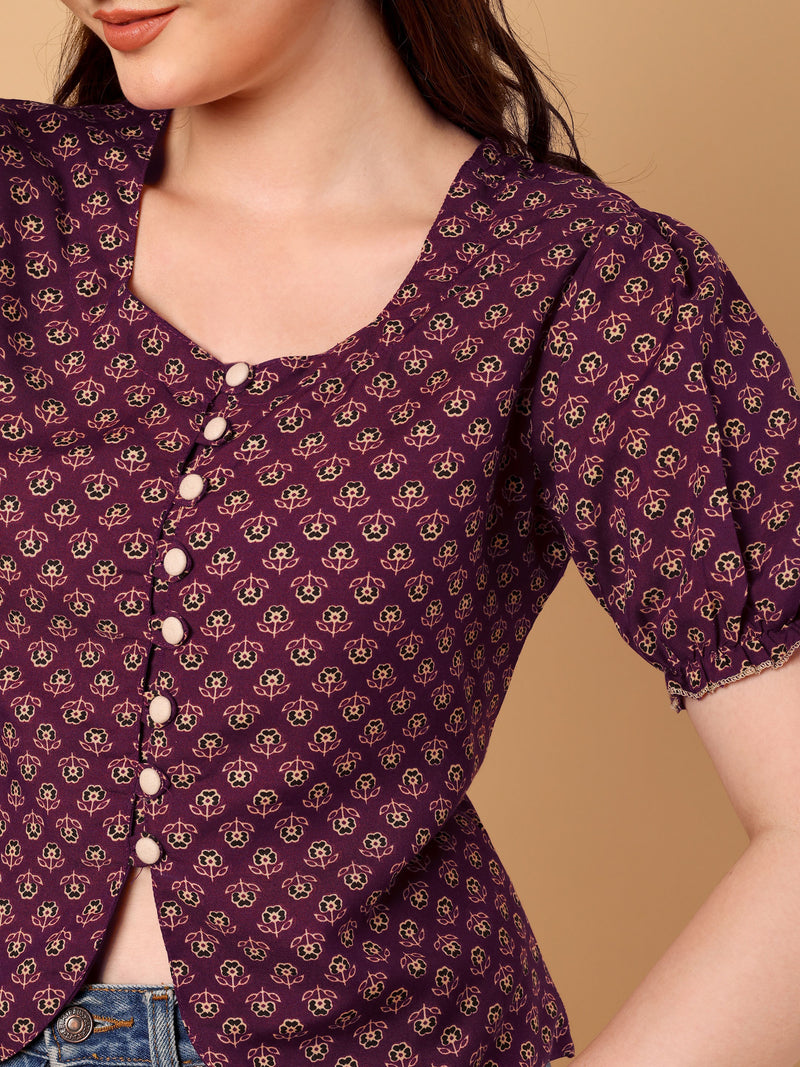 Floral Printed cuff sleeve top
