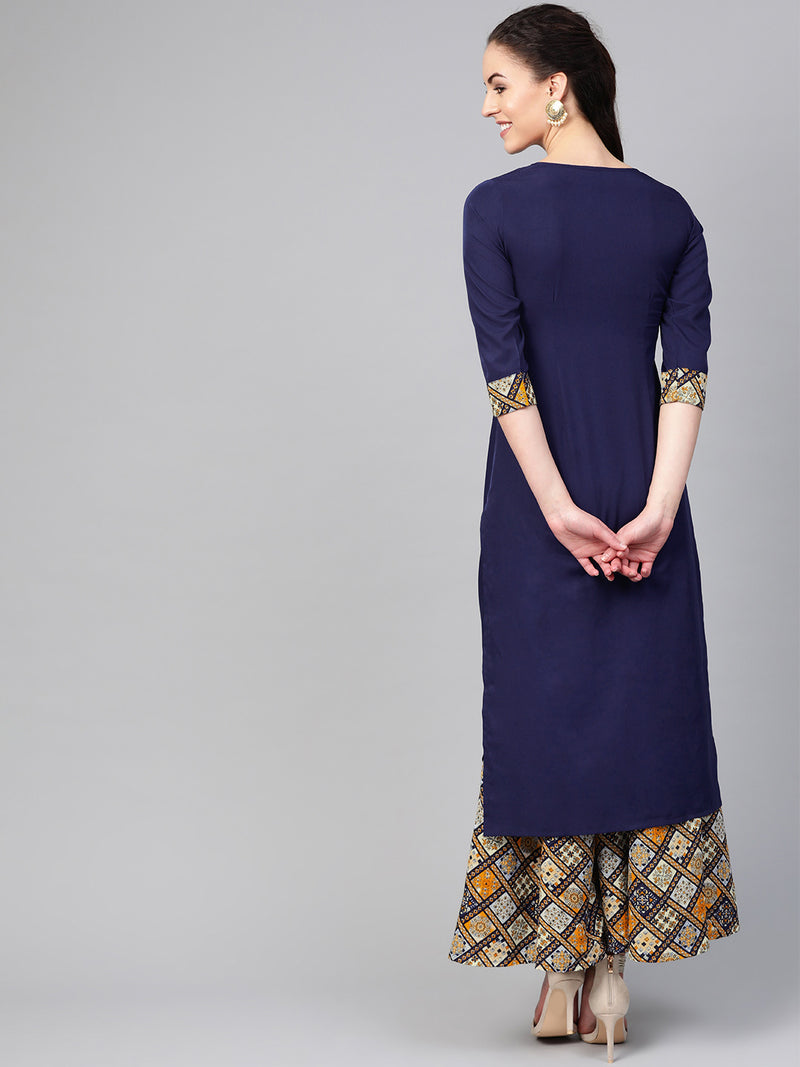 Blue Solid  Kurta With Palazzo Set