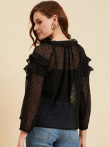 Black Dobby Georgette Top