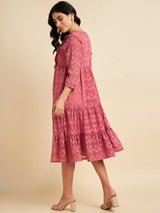 Pink Georgette Fit n Flare Dress