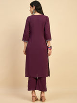 Solid Embroidered Kurta With Palazzo Set