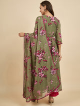 Floral Printed Kurta With Dupatta Set