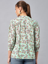 Floral Printed Mandarin Collar Shirt