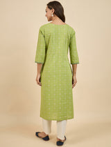 Green Cotton Straight Kurta