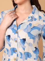 Abstract Printed Shirt Collar Top