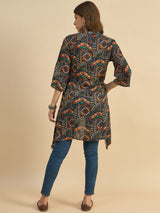 Printed Black Mandarin Collar Kurta