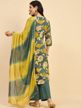 Floral Printed Kurta With Palazzo & Dupatta Set