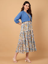 Floral Printed Gathered Dress with jacket