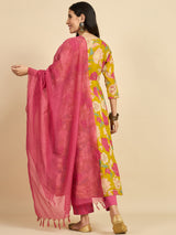 Floral Printed Kurta With Palazzo & Dupatta Set