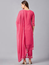 Pink Georgette Kurta With Palazzo & Dupatta Set