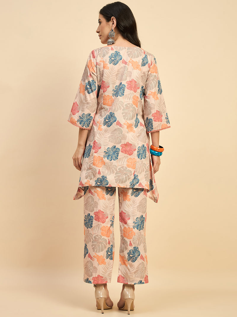 Beige Floral Printed Co-ords Set