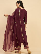 Embroidered Solid Kurta With Duaptta & Palazzo Set