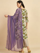 Floral Printed Kurta With Palazzo & Dupatta Set