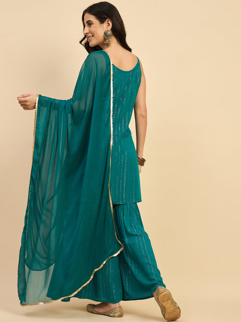 Solid Kurta With Dupatta & Sharara Set