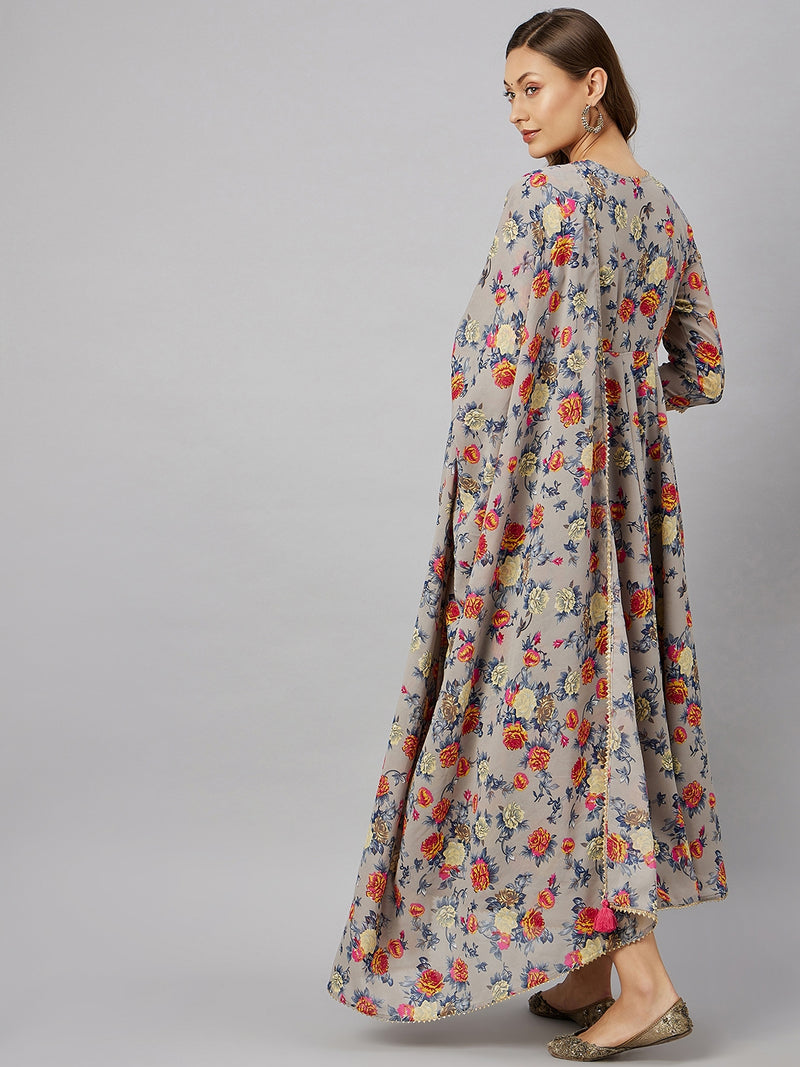 Floral Printed Kurta With Palazzo & Dupatta Set