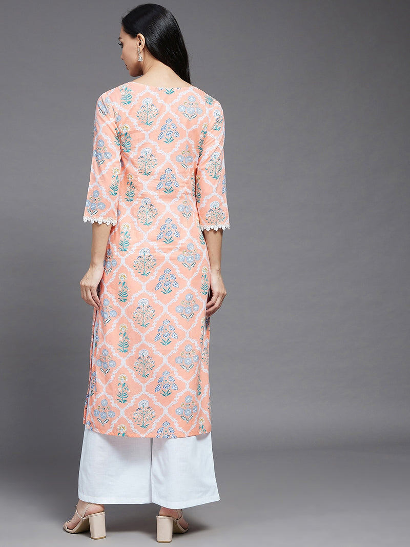 Floral Printed Cotton Straight Kurta