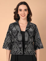 Gathered Dress With Printed Jacket