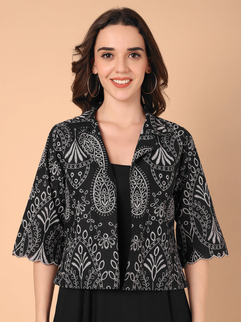 Gathered Dress With Printed Jacket