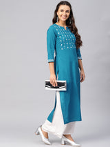 Cotton Blue Solid Kurta