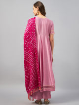 Pink Kurta With Palazzo & Dupatta Set