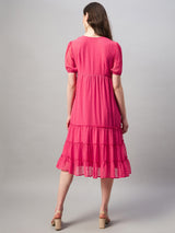 Dobby Weave Fit and Flare Tiered Dress