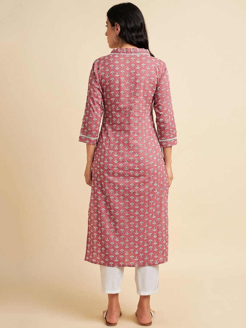 V Neck Printed Cotton Kurta