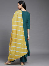 Green Solid Angrakha Kurta With Dupatta & Palazzo